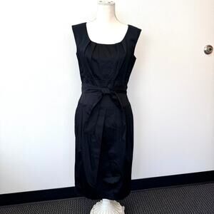 Calvin Klein Women's Black Sleeveless Midi Cocktail Belted Pleated Dress